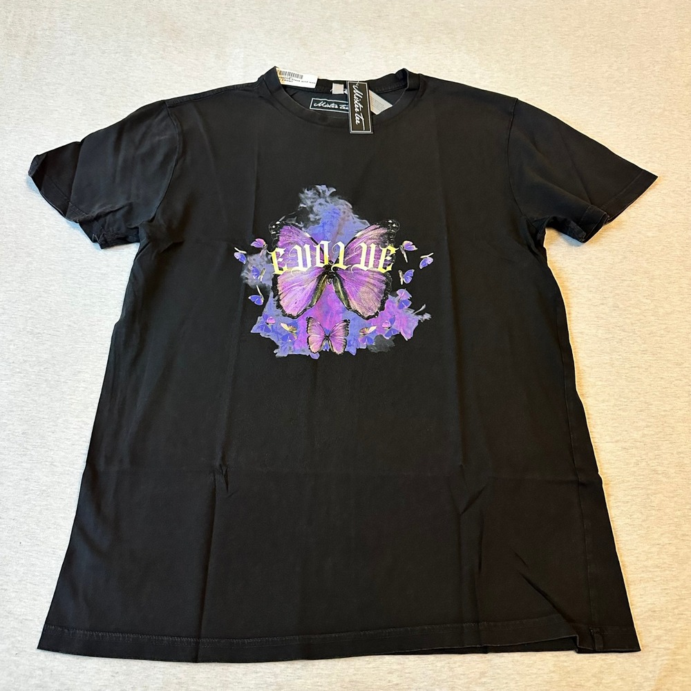 Mister Tee Mens Black Evolve Butterfly Graphic T-Shirt Cotton‎ Size Large NEW